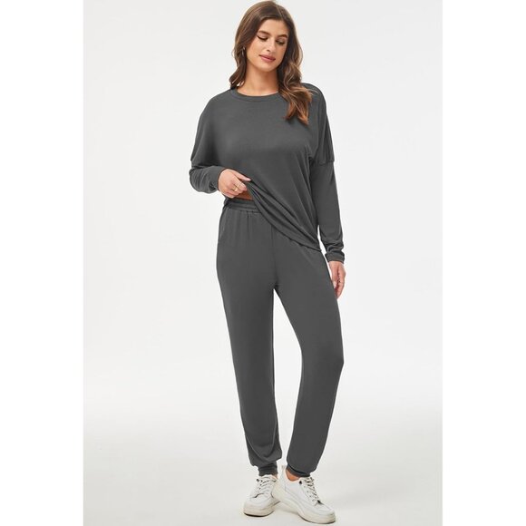 Elevate Your Style: Women's 2 Piece Casual Tracksuit in Dark Grey - Size Large - Picture 4 of 7